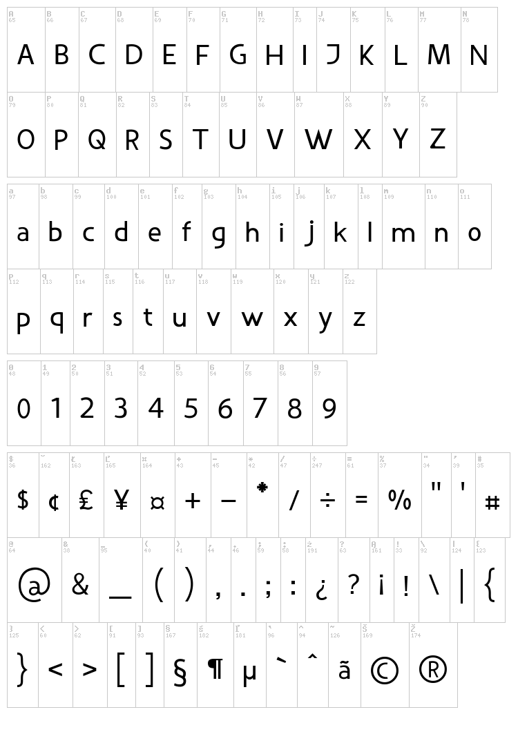 Vanlose BookType font map